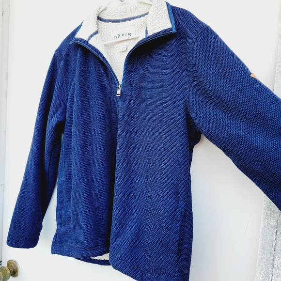 Orvis mens Quarter Zip Sherpa Lined Pullover Sweater Blue Size Medium - Picture 5 of 14